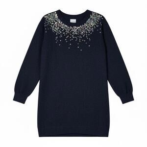 Girls' Dark Navy Sequin Embellished Sweater Dress 7/8